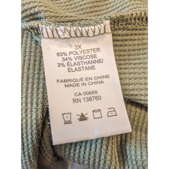 In Every Story Womens 2X Waffle Knit Henley T-Shirt Top Olive Green Long Sleeve - Picture 6 of 6